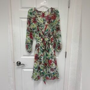 Maria Gabrielle Floral Chiffon Faux Wrap Dress sz L